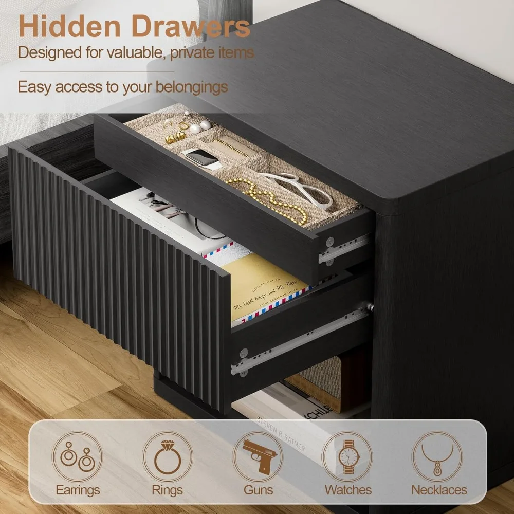 زوج من طاولات النوم ذات الأدراج المخفية باللون الأسود بعرض 22.8 بوصة مع 4 أدوات تخزين حديثة مخفية في منتصف القرن #4