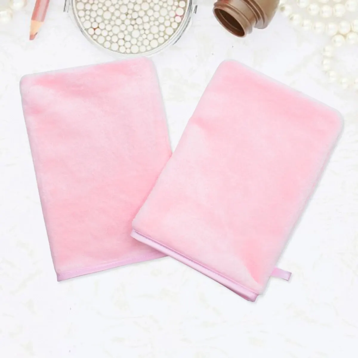 

2pc Microfiber Body Wash Mitts Flannel Soft Face Mitten Bath Spa Cloth, Reusable Makeup Remover Mitt Gloves, European Style