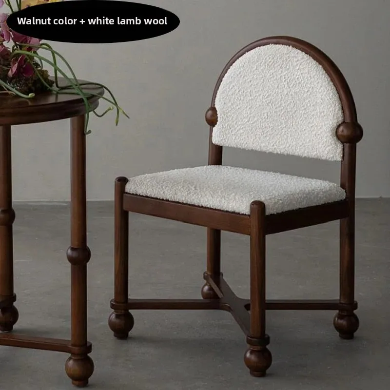 

Medieval Style Designer Chairs for Cafe Solid Wood Makeup Seat Vintage Dining Chair with Backrest Space Saving Accent Chair