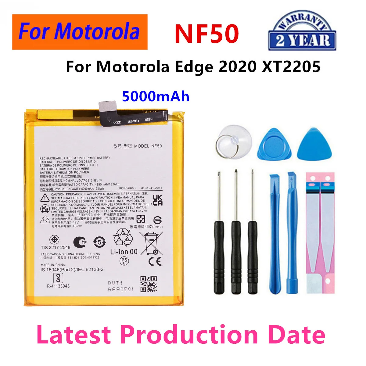 

100% Original NF50 5000mAh Battery For Motorola Moto Edge 2020 XT2205 Mobile Phone Batteries +Tools