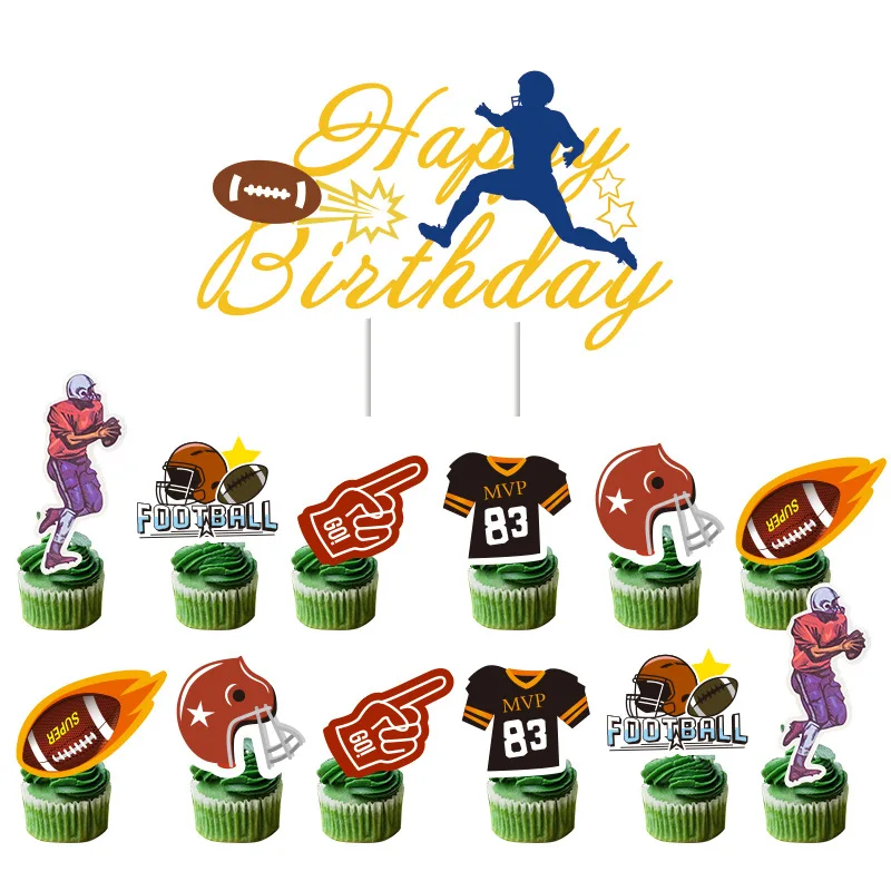 Rugby Cake Topper Happy Birthday Football Ball T-shirt Hat Cupcake Toppers Decoration Baby Shower Kids Party DIY Baking Supplies