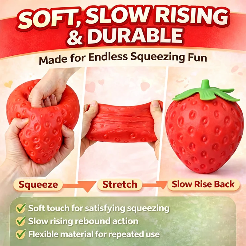 Super Squishy Strawberry Soft Candy Slowly Rebound Soft Stress Antistress Toys Super Soft Fruit Model Ornament Home Decoration