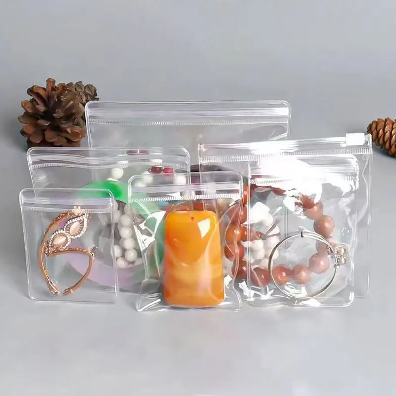 INPLUSTOP 100Pcs Transparent PVC Jewelry Package Bags 24 Wires Thicken Display Packaging Ziplock Bag Organizer Pouch