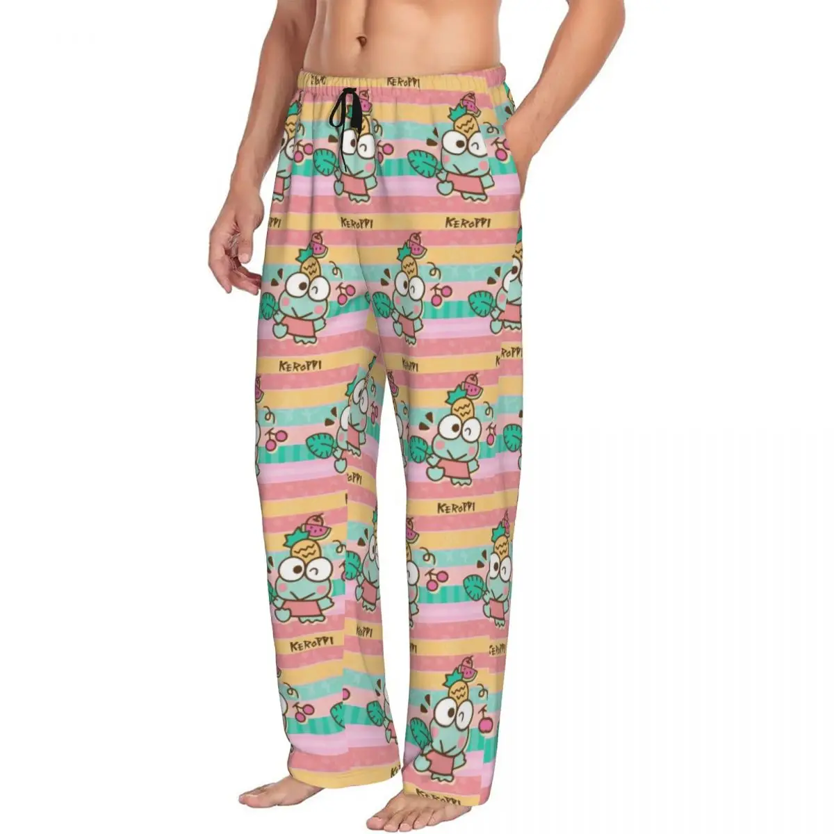 Pantaloni del pigiama Kawaii Keroppi con stampa personalizzata Pantaloni da notte classici per il sonno comico da uomo con tasche