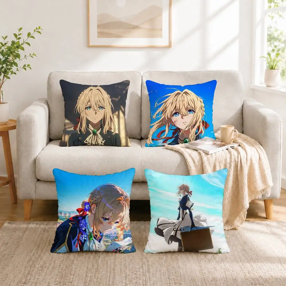 A-Anime Violet Evergarden Pillow Case Square Double-Sided Sofa Cushion Cover Bedroom Bedside Pillow Gift
