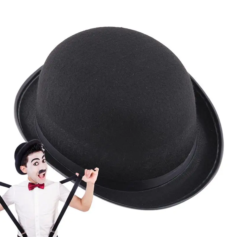 Black Top Hat Tuxedo Costume Hat Coachman Hat Classic Black Bowler Derby Hat Felt Halloween Costume Accessory For Party Cosplay