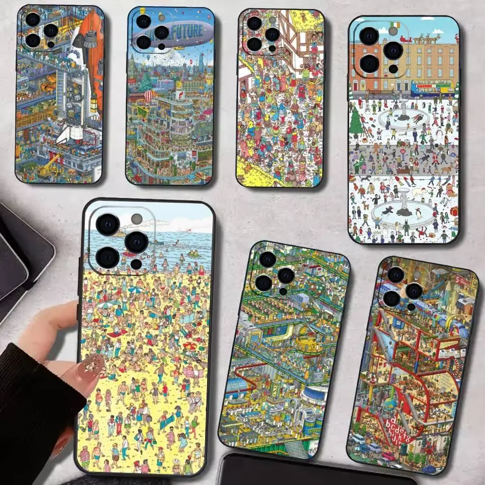 

W-Waldo Book Funny Game Wheres W-WallyS Phone Case For iPhone 17,16,15,14,13,12,11 Plus,Pro Max,XS,Soft Silicone Black Cover