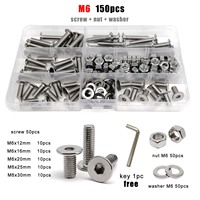 1 Box M1.6 M2 M2.5 M3 M4 M5 M6 M8 304 Stainless Steel CM Hexagon Socket Allen Ultra Thin Flat Wafer Head Screw Bolt Nut Set Kit