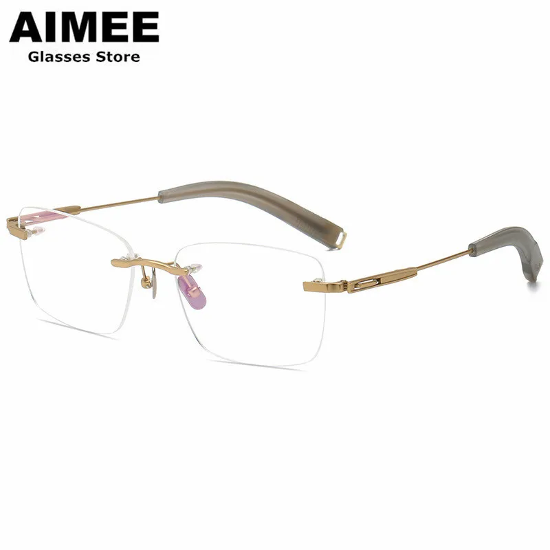 

Japanese Design Pure Titanium Glasses Frame Men Ultralight Business Rimless Eyeglasses Square Prescription Eyewear Optical Lens