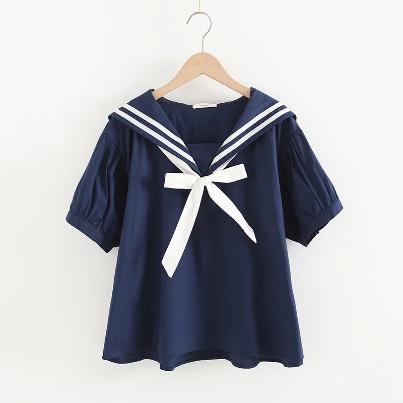 Japanese school uniform y2k tops plus size blouses mori girls Japan style kawaii sailor collar short sleeve cotton shirts