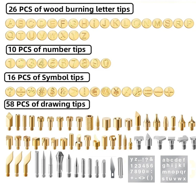 112Pcs Wood Burning Tip Pyrography Wood Burning Tip Set Including Letter Number Symbol Wood Burning Tip For Wood Burner