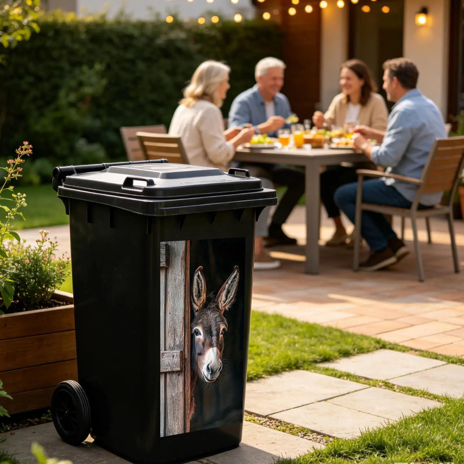Donkeys Painted Trash Can Sticker Outdoor Adhesive Garbage Bin Decal Sunproof Waterproof Street Decor Sticker For Waste Bins