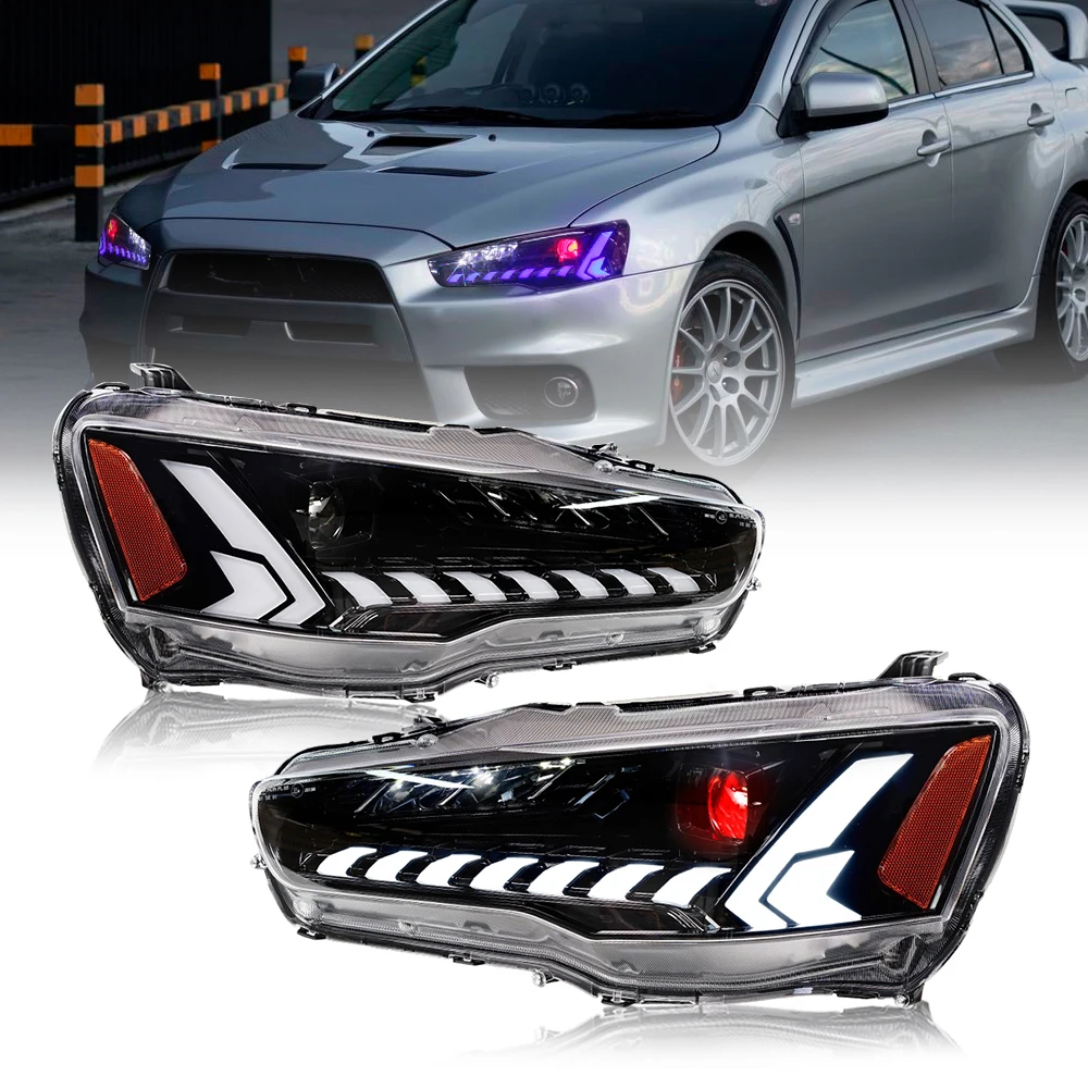 

Headlights For Mitsubishi Lancer EVO X 2008-Up Demon Eyes Headlamps Projector Start-up Animation with a Splash of Blue Assembly