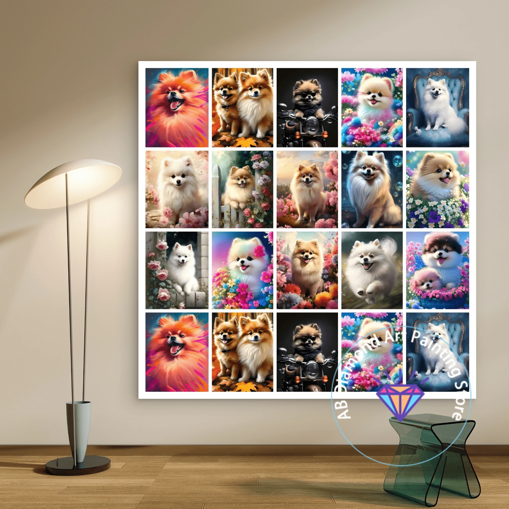 

Pomeranian Cartoon Dog Animal AB Diamond Painting Kit DIY Diamond Embroidery Handmade Art Exquisite Gift Crafts Home Decoration