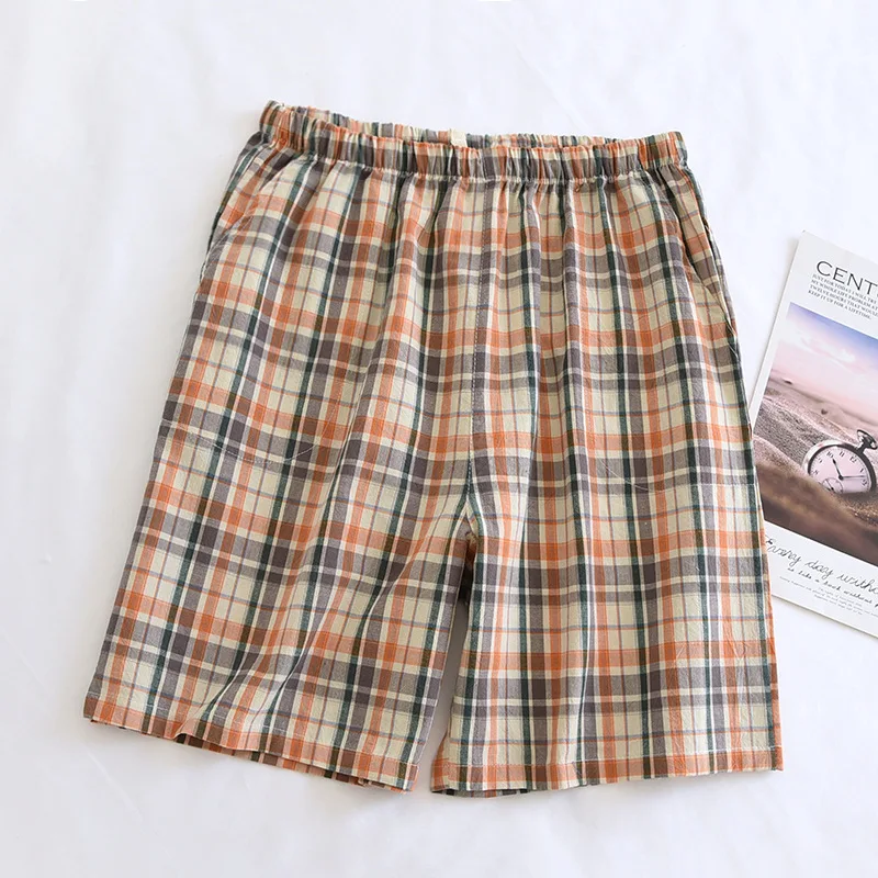 New Men\'s Cotton Pajama Shorts Summer Thin Plus Size Home Pants Casual Sleep Wear Sleep Bottoms Sleepwear Plaid Pants Men 2022