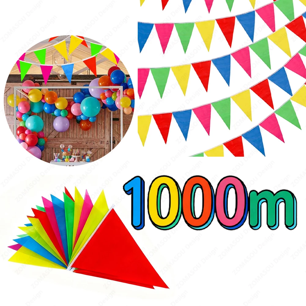50–1000 mm mehrfarbige Wimpel-Banner-Flaggen, Farbe, Regenbogen-Dreieck, Wimpelkette, Flaggenschnur für Outdoor-Festival, Geburtstag, Party-Dekoration
