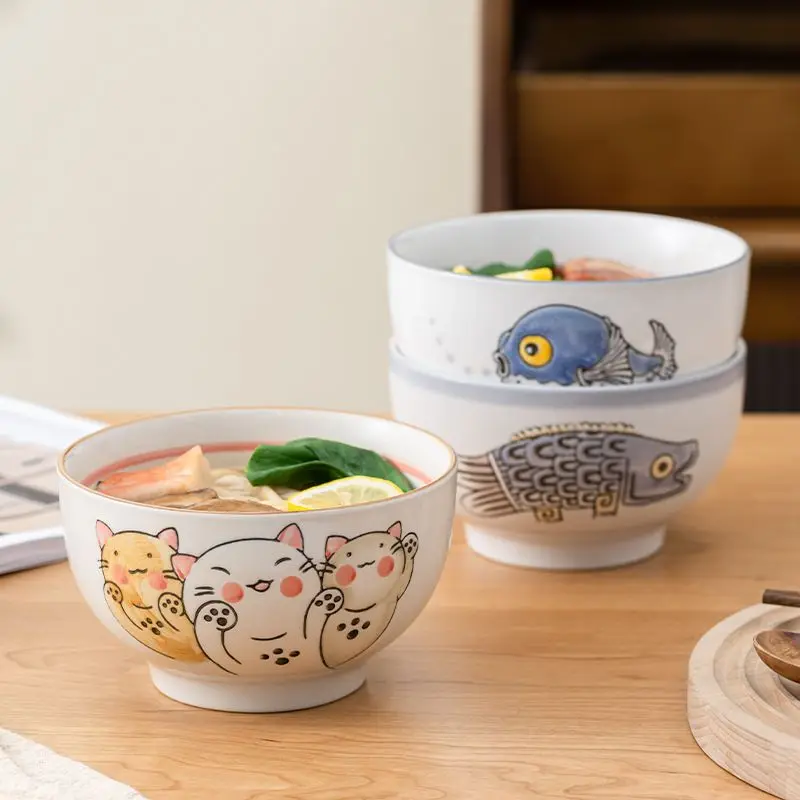 Rice bowl Rice bowl family dinner ceramic Japanese cartoon cute noodle bowl good-looking tall bowl 1PC