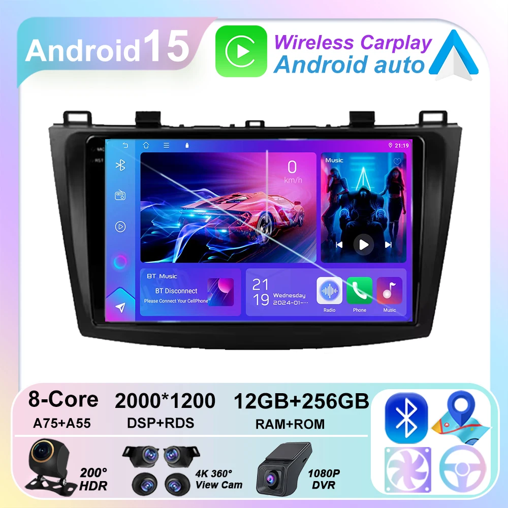 

For Mazda 3 II For Mazda3 BL 2009 - 2013 Android 15 Carplay Auto 4G+WIFI GPS Car Radio Navigation Multimedia Video Player Stereo