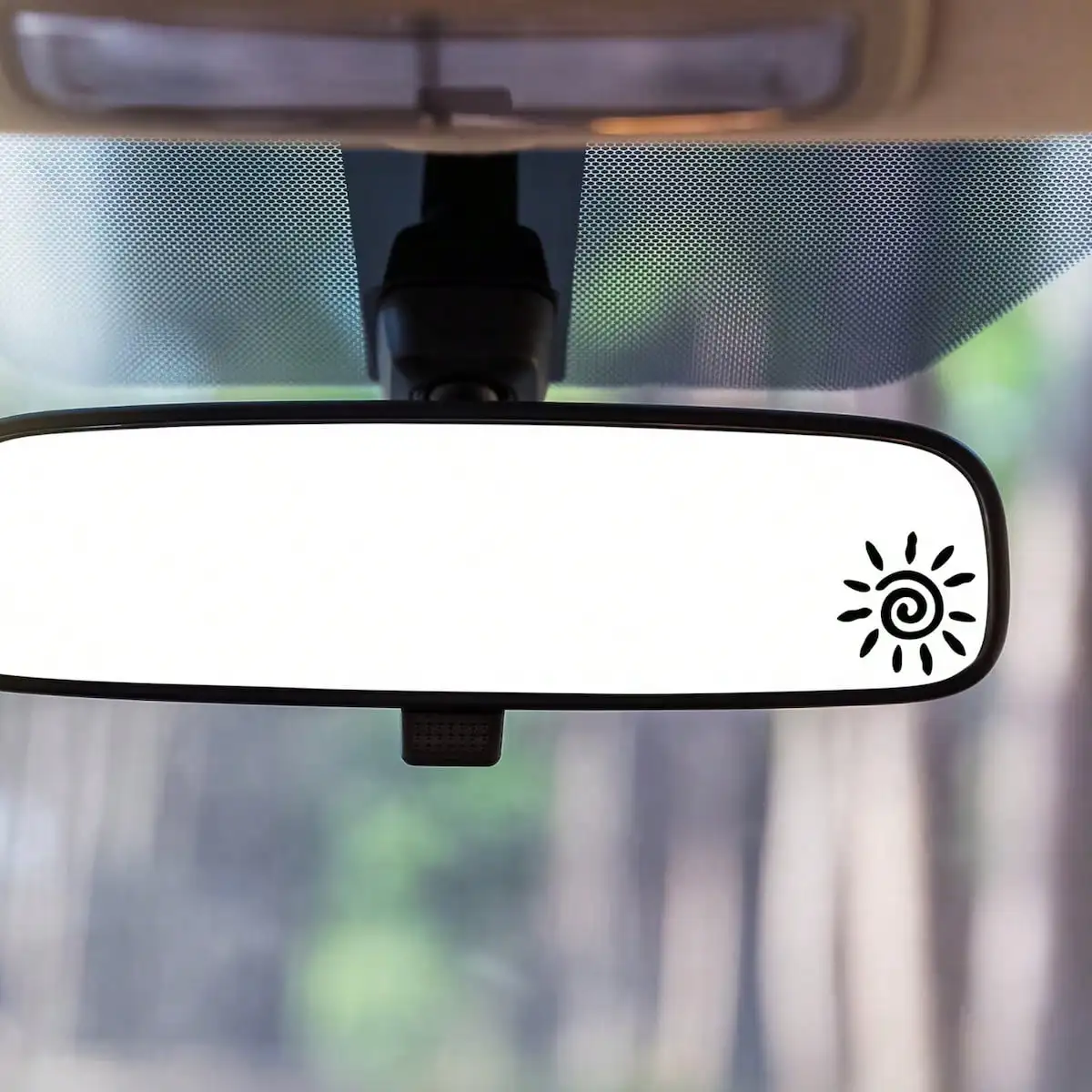 Spiral Sun Rearview Mirror Sticker, Black Minimalist Boho Sun Decal