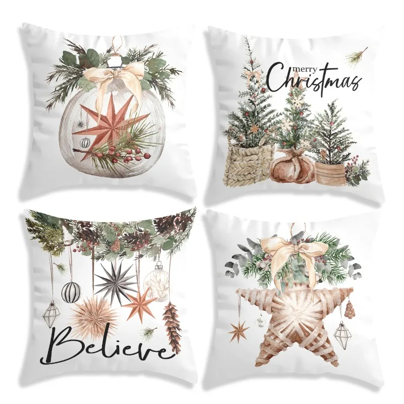 عيد الميلاد رمي وسادة يغطي ، مزرعة شجرة عيد الميلاد ثلج الشتاء أكياسها لقضاء عطلة المنزل مدرب أريكة 45x45 سنتيمتر مجموعة من 4 #1