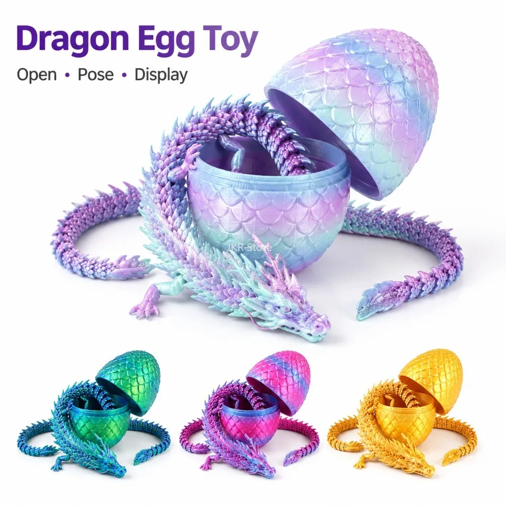Œuf de dragon imprimé en 3D avec figurine de dragon articulée, modèle de dragon chinois flexible, décoration pour la maison, le bureau ou la voiture, cadeau