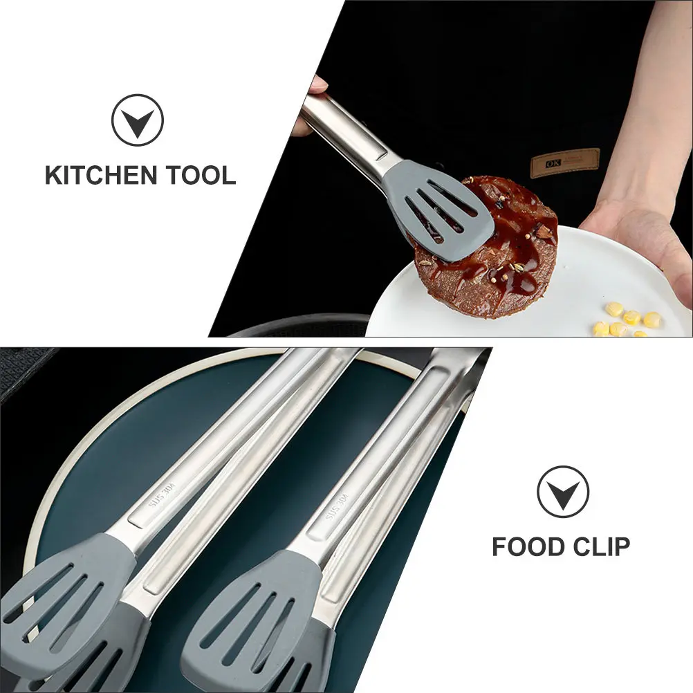 1Pcs Premium Stainless Steel Silicone Food Tongs Heat Resistant Kitchen Tool for Steak Pasta Bread Baking Grilling Restaurant
