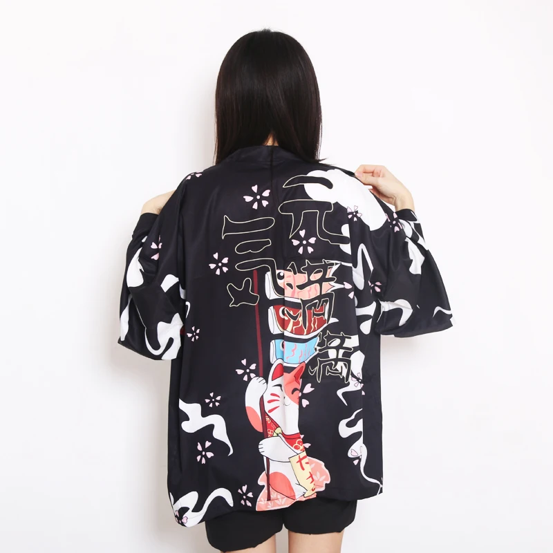 Japanese Kimono Yukata Samurai Kimono Man Cat Print Shirt Clothing Harajuku Cardigan For MenTraditional Haori Kimono Women New