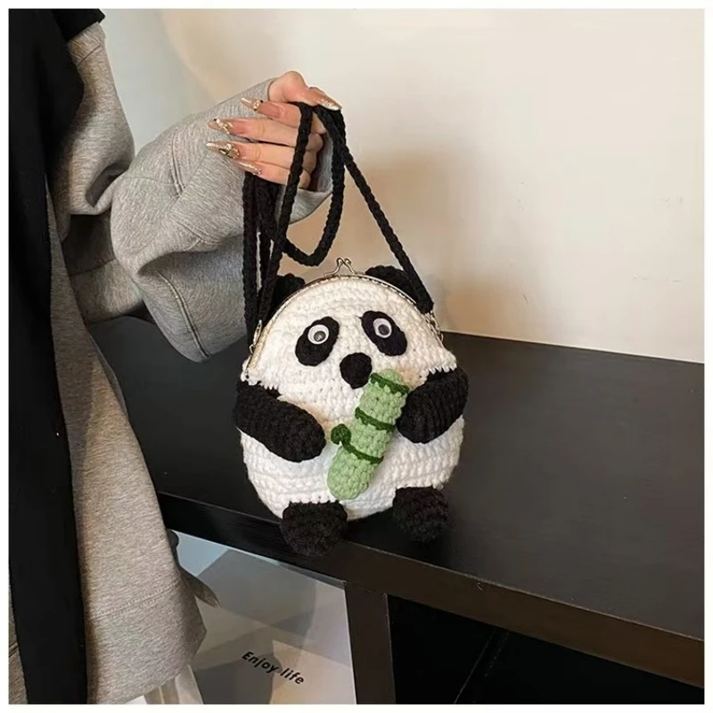 

Handmade Crochet Small PandaPhone Bag Knitted Coin Purse Crossbody Shoulder Bag Ladies Cute Cartoon Mobile Phone Pouch Youth Bag