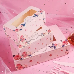 10PCS Paper Gift Box With Window Pink Flower Cupcake Box Packaging Boxs For Cake Candy Cookies Christmas Party Favors
