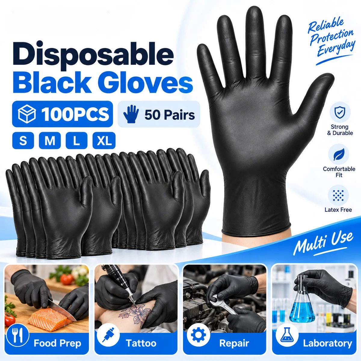 Black Disposable Gloves Nitrile Examination Gloves Powder Free Latex Free Protective Gloves For Household Cleaning Kitchen Work