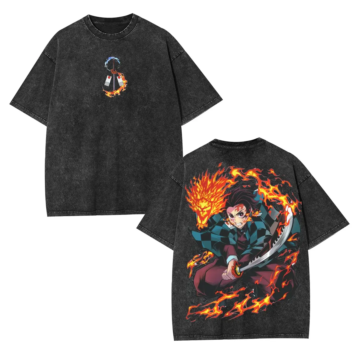 

Summer New Streetwear Anime Washed Demon Slayer T Shirt Men Women Short Sleeve Graphic Tee Harajuku Loose Casual Top Y2k Clothes