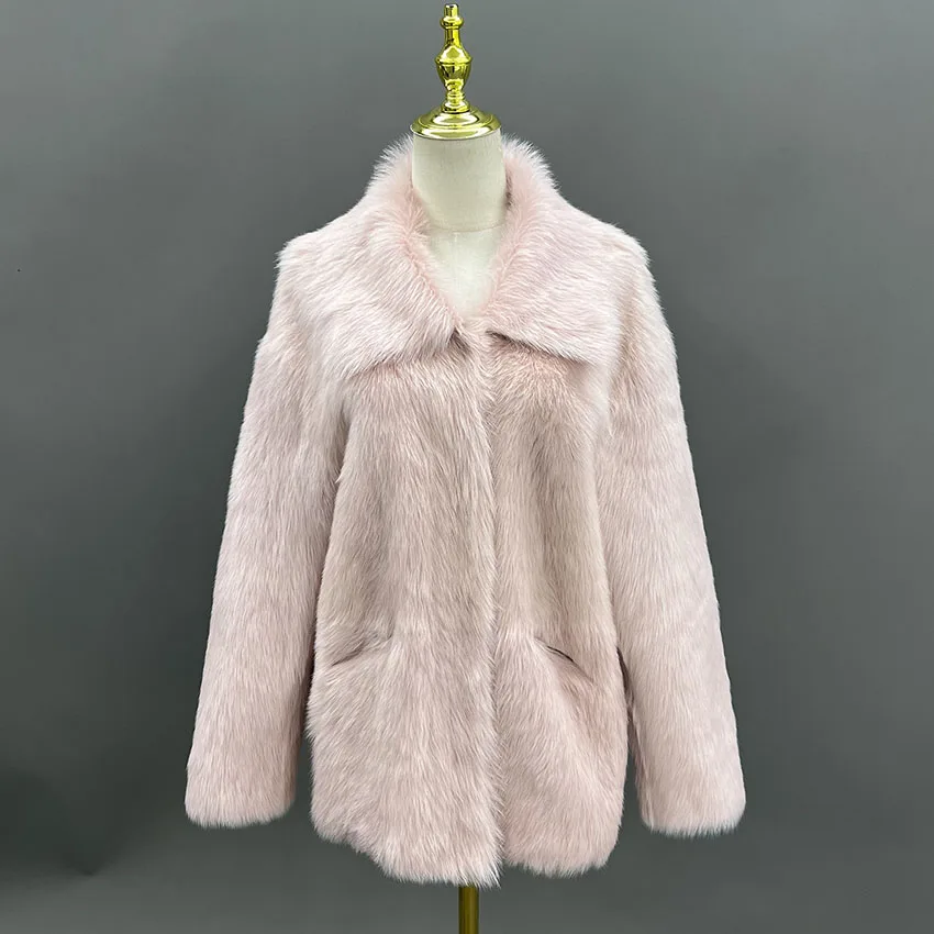 Janefur 여성 겨울 중간 길이 Shearling 코트 두꺼운 핑크 진짜 가죽 자켓 따뜻한 세련된 푹신한 JFB9-25018