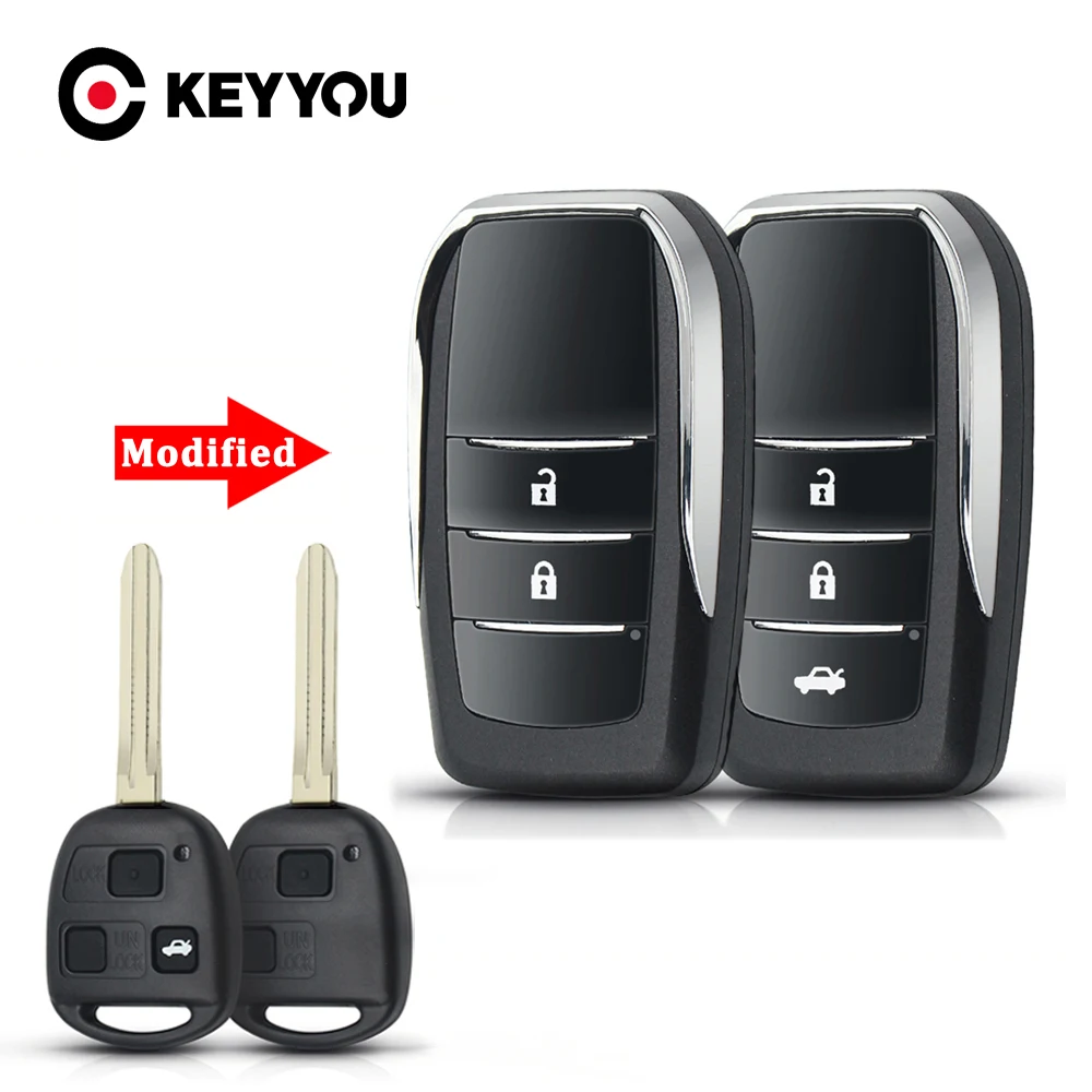 KEYYOU 2/3 Buttons Modified Flip Car Key Shell For Toyota Camry Land Cruser 120 Prado Avensis Tarago RAV4 For Lexus RX330 TOY43