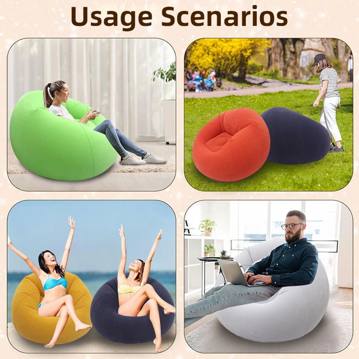 Flocked Single-person Inflatable Lazy Sofa, Bean Bag Sofa, Foldable Lazy Sofa, Single-person Inflatable Spherical Sofa