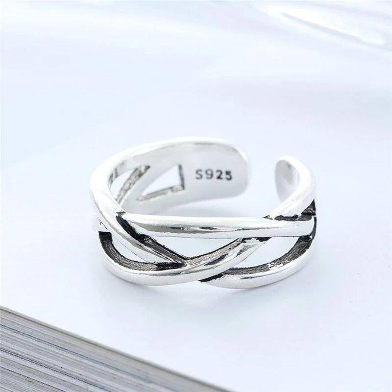 Sole Memory Creative Cross Weave Retro Simple Fresh 925 Sterling Silver Female Resizable Opening Ring For Women Jewelry RI321