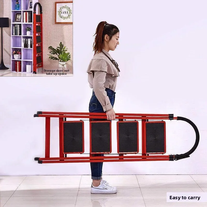 Household Folding Ladder Thickened Steel A Frame Lightweight Portable Indoor Outdoor Telescoping Reach Heights Ladder Folding