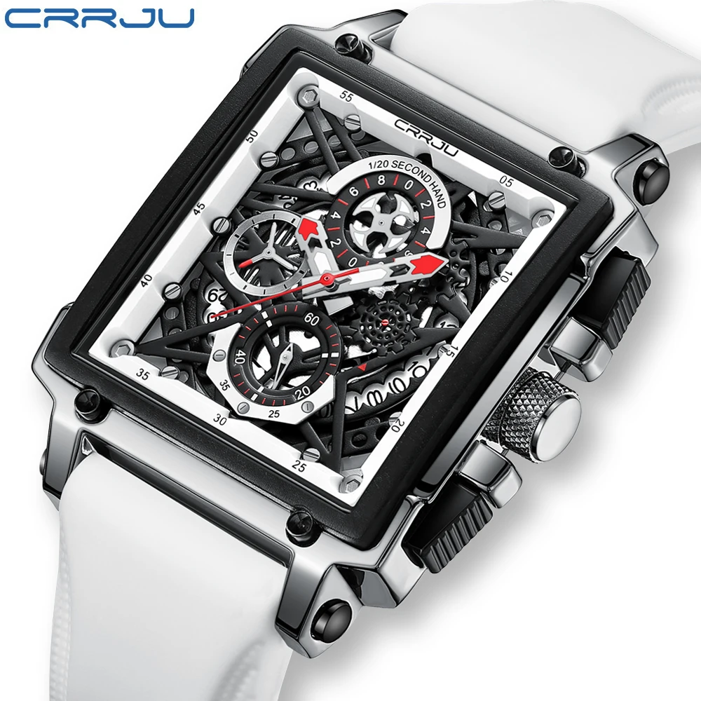 CRRJU Fashion men watch brand unique square design luxury quartz sports tape watches men waterproof