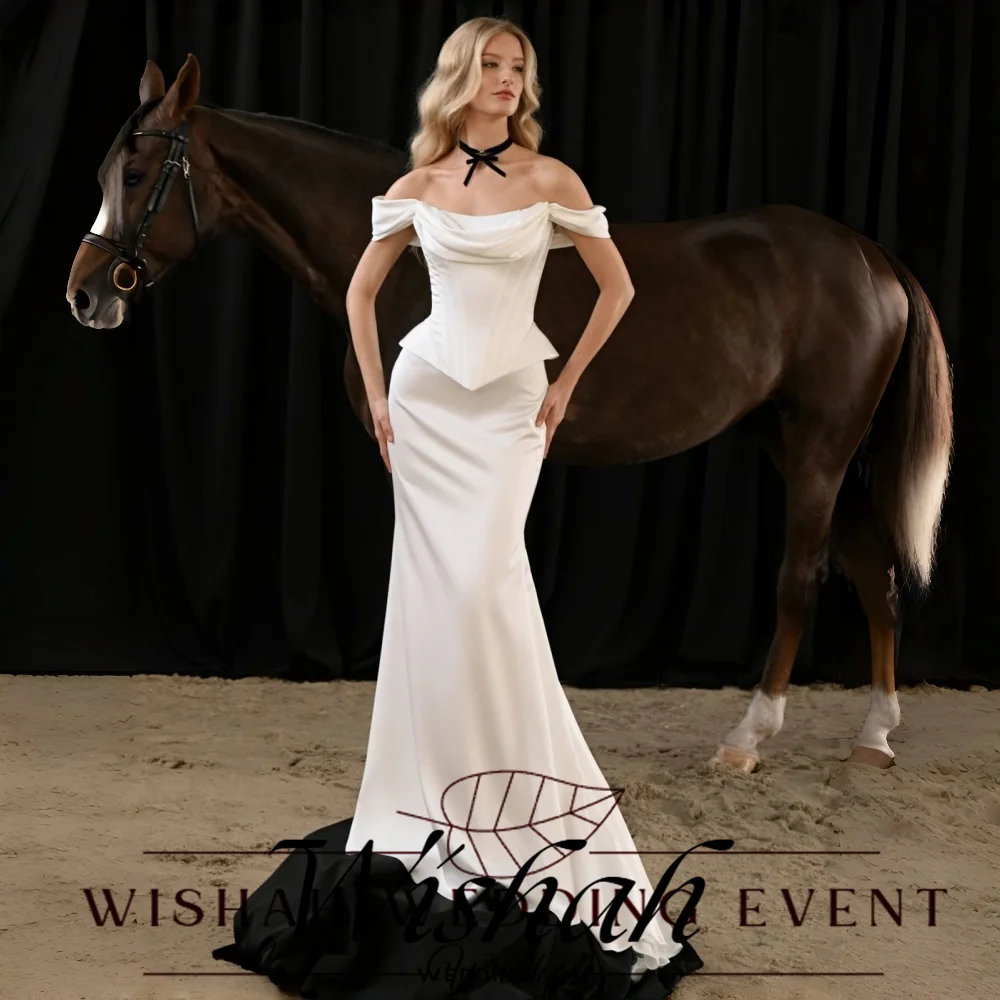 Wishah Customized Weeding Dress Elegant Off-the-shoulder Sleeveless Lace-up Back Pleated Mermaid Bridal Gown vestido de Noiva