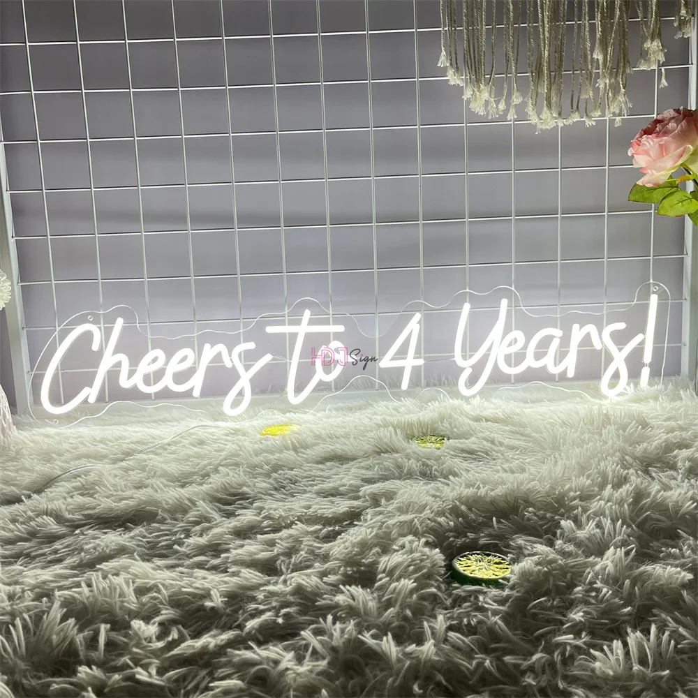 Cheers To 4 Years LED Neon Sign Lights Party Bar Wedding Decoration Wall Art Bedroom Decor Business Signboard Neon Led Lights