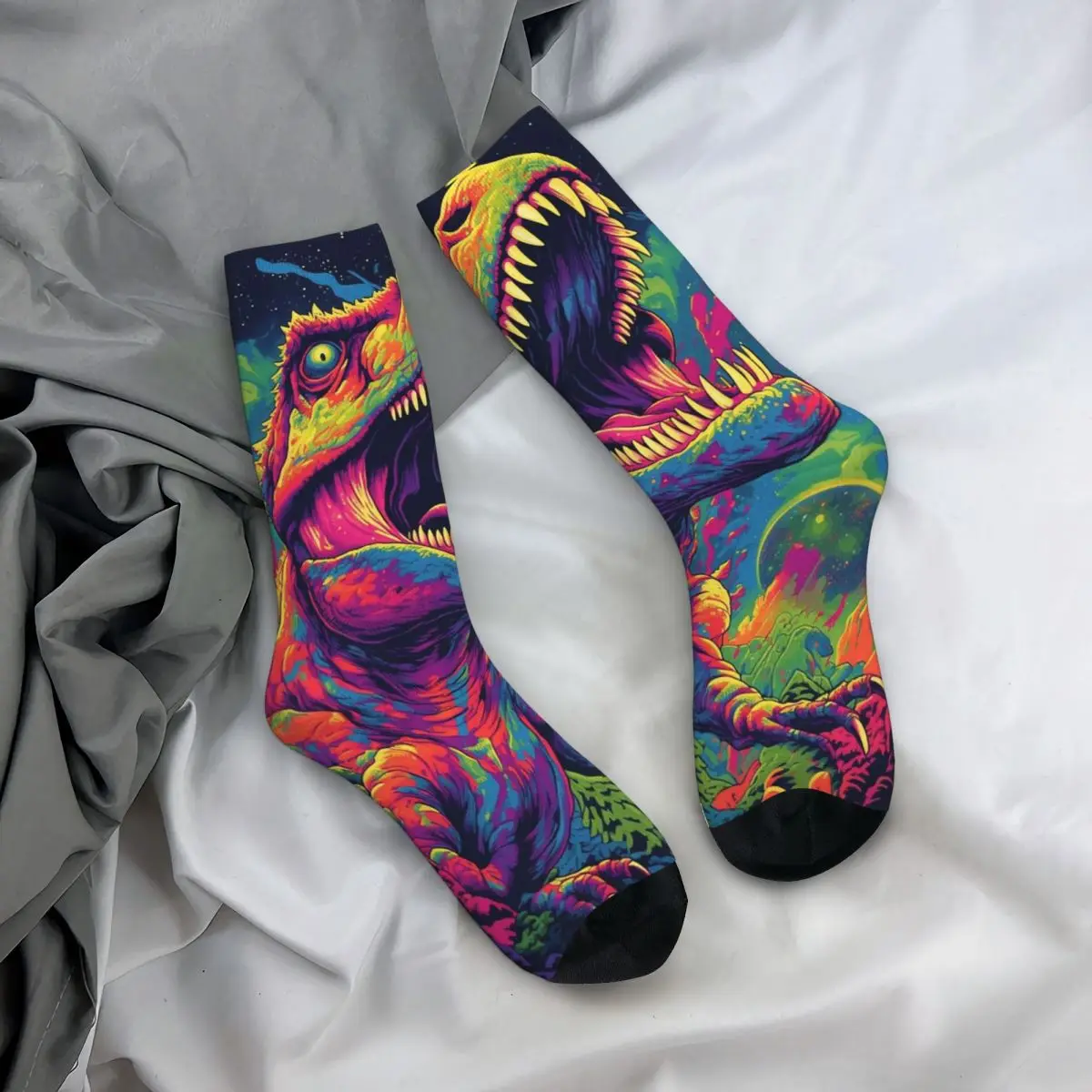 

All Seasons Crew Stockings Graffiti Dinosaur Socks Casual Long Socks Accessories for Men Women Gifts