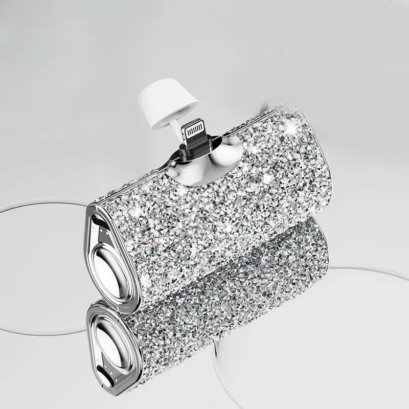 Mini 5000mAh Shiny Diamond Portable Phone Charger Ins Fashion Gift Girly Mini Smart Powerbank Bling Womens Porket Power Bank