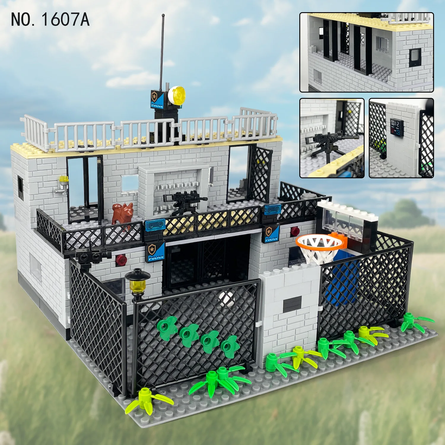 MOC WW2-Building Block Brinquedos para Crianças, Sentry Tower, Building Block Acessórios, Basketball Court Modelo Tijolo, Fit para Presentes