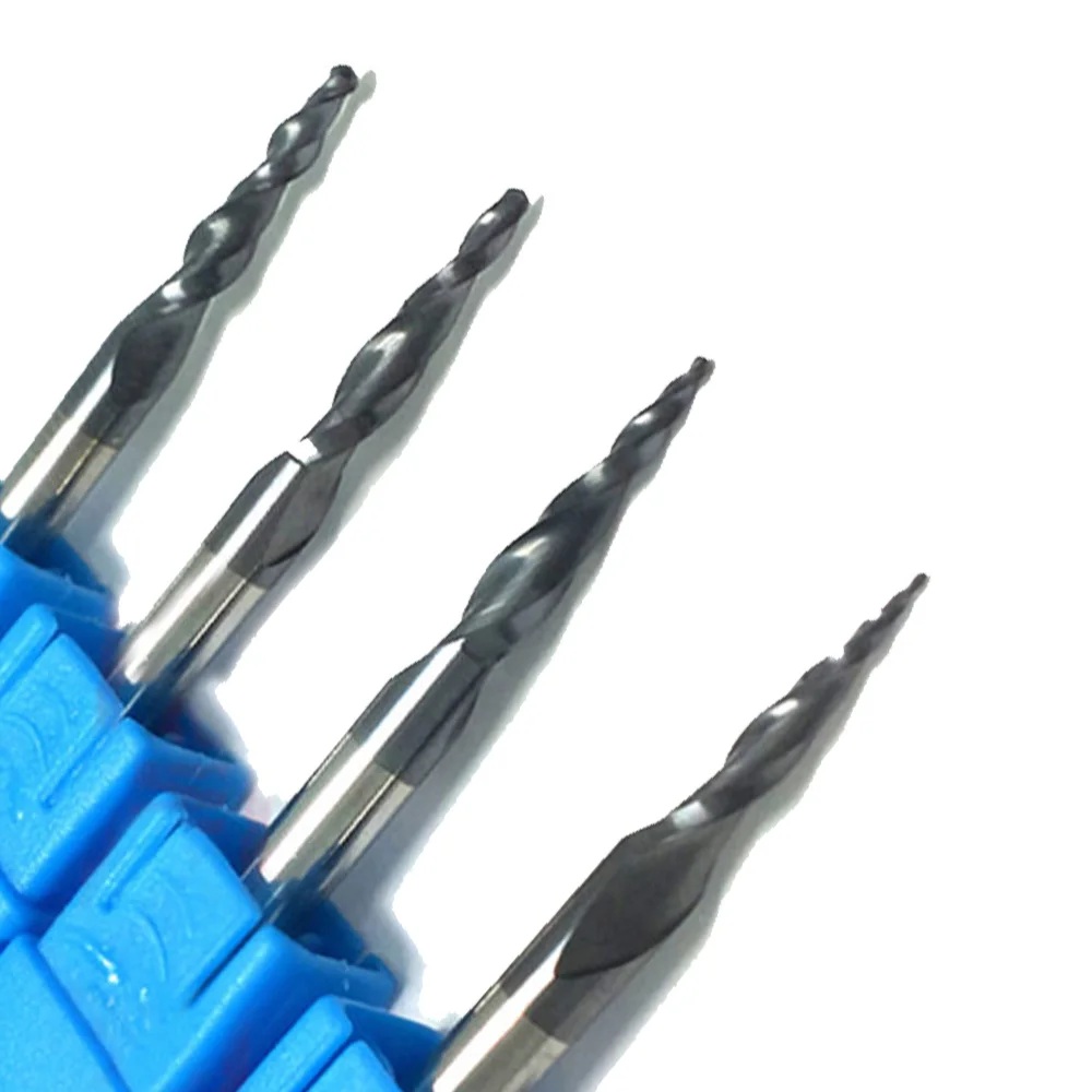 0 251 0mm Carbide Tapered Ball Nose End Mill Set 4pcs Milling Cutter with 1/8 Shank for Cutting/Milling/Slotting