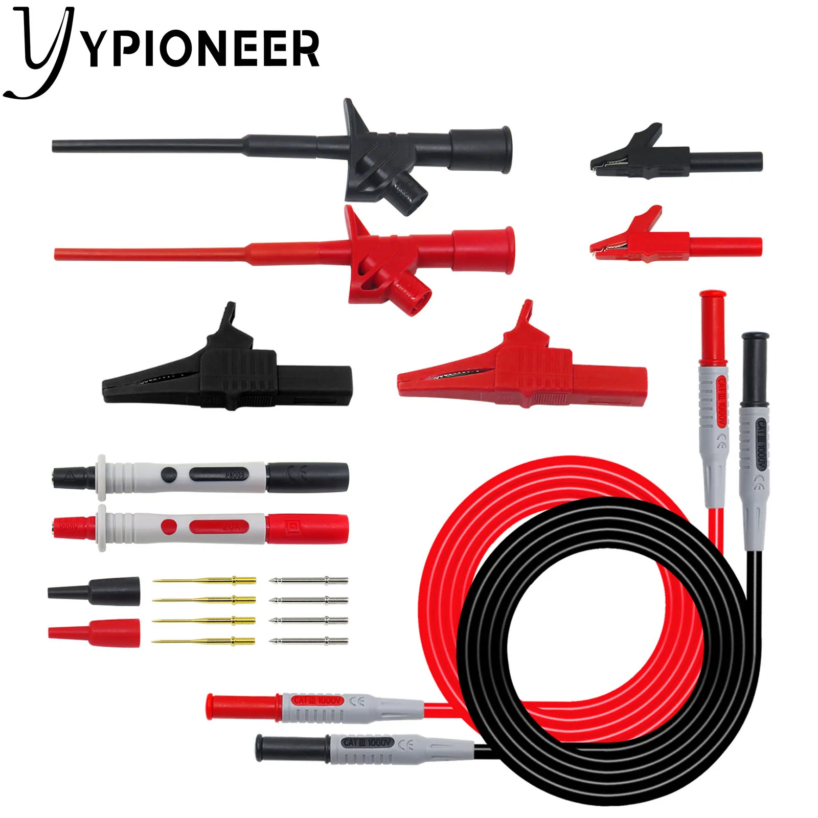 

YPioneer P1600B Multimeter Test Leads Kit with Heavy Duty Alligator Clips Replaceable Probes Wire Piercing Probes