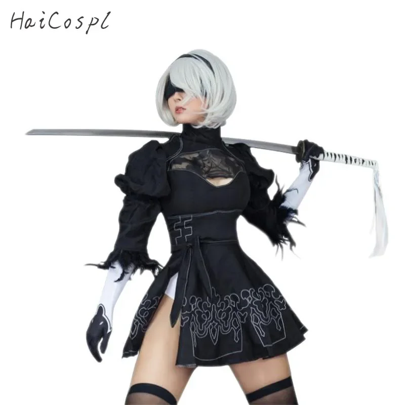 

Nier Automata Yorha 2B Cosplay Suit Animal Women Outdo Disguise Suit Set Fancy Halloween Girls Party Black Dress