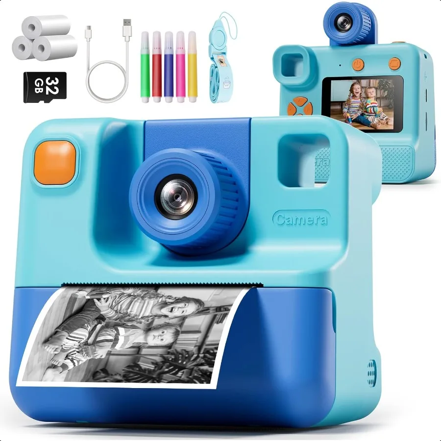 

Camera Instant Print Christmas Birthday Gifts for Girl Boys 312 Years Old FHD Selfie Digital Video Cameras Toddler 3 Rolls Prin