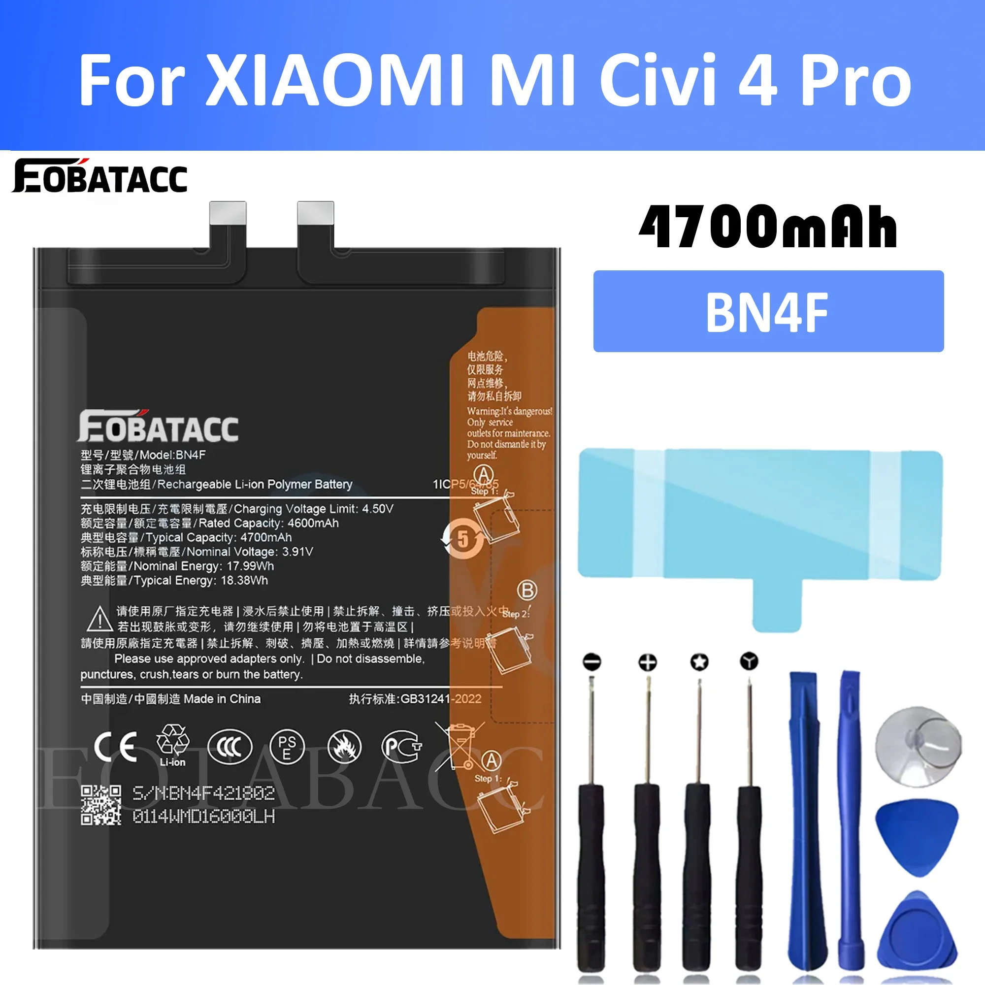 

EOTABACC New 100% High Quality BN4F Battery For Xiaomi Civi 4 Pro mobile phone Bateria+ Free Tools