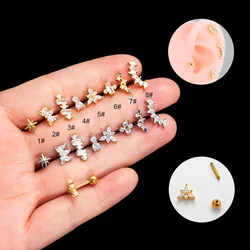 1Piece New Design 20G Stainless Steel Cartilage Stud Earrings for Women Zircon Geometry Ear Stud Double Screw Piercing Jewelry