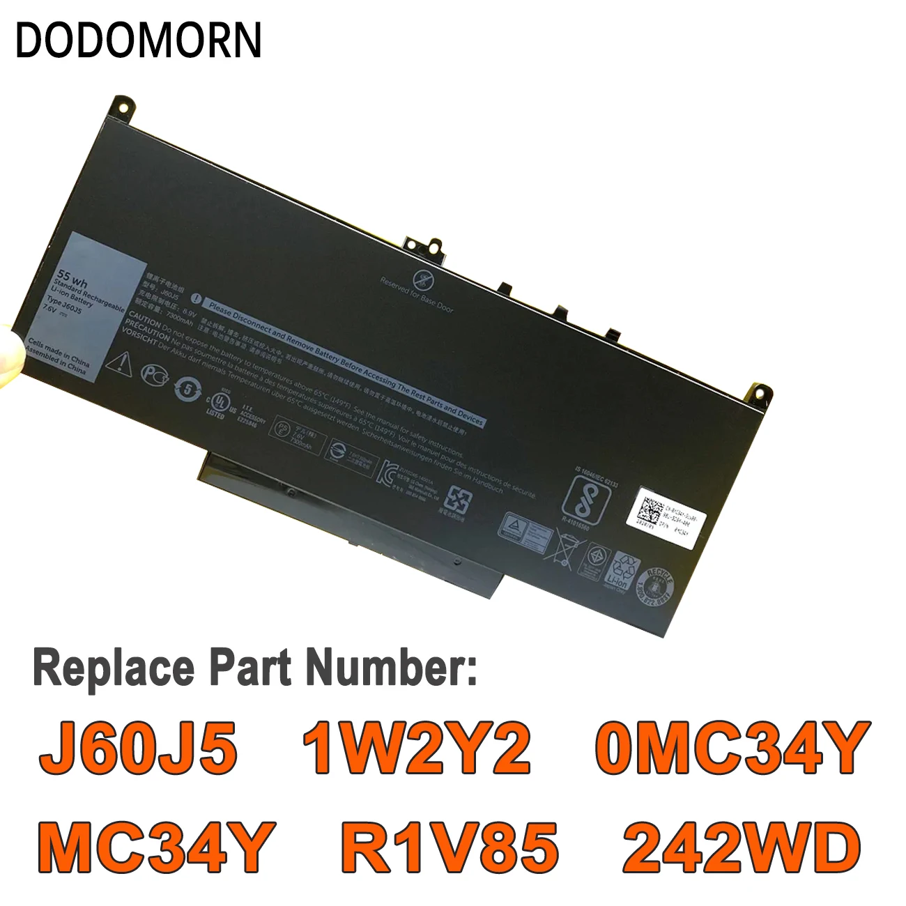 Imagem -02 - Dodomorn J60j5 Bateria do Portátil para Dell Latitude E7270 E7470 Series 1w2y2 0mc34y Mc34y R1v85 242wd Gg4fm Wywj2 451-bbsx 55wh 7.6v