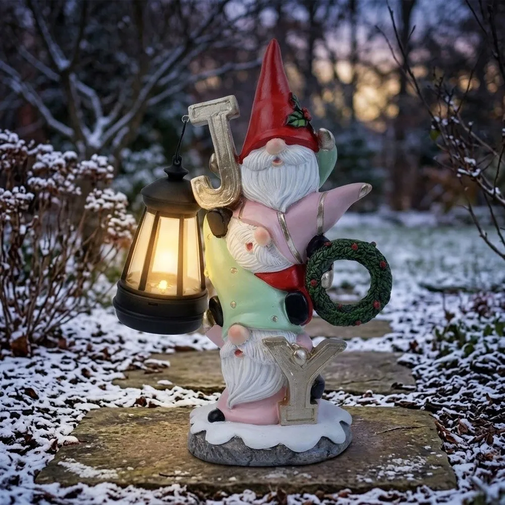 Christmas Garden Statue Solar Powered Outdoor Decoration Synthetic Resin Figure with Daytime Charging and Nighttime Lighting